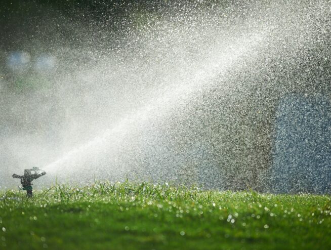 Lawn sprinkler spaying water